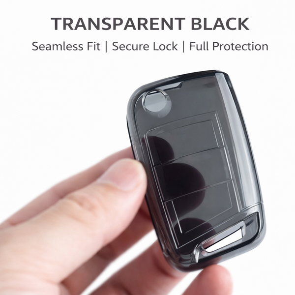 JVCV® Soft TPU Transparent Cover Compatible with Skoda Kushaq Taigun Tiguan Virtus Octavia Kodiaq Superb Folding Key (Transparent Black)