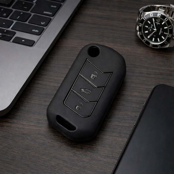 JVCV® Soft TPU Key Cover – Matte Black Pattern – Compatible with Mahindra XUV700, Thar, Bolero, Scorpio, Scorpio N, XUV300, TUV300 & XUV400 EV – 3 Button Flip Key