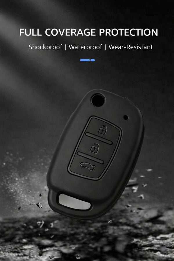 JVCV® Soft TPU Key Cover Combo (Matte Black + Transparent Black) – Compatible with Hyundai Creta, Venue, Aura, Elite i20, Grand i10 Nios & Xcent – 3 Button Flip Key