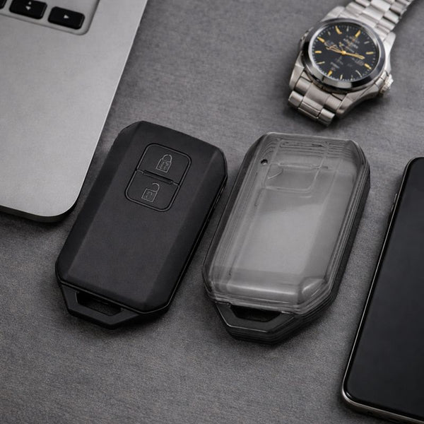 JVCV® Soft TPU Key Cover Combo (Matte Black + Transparent Black) – Compatible with Suzuki Grand Vitara, Victoris, Baleno, XL6, Swift, Ertiga, Dzire & Fronx – 2 Button Smart Key