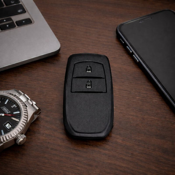 JVCV® Soft TPU Key Cover – Matte Black – Compatible with Toyota Fortuner, Hilux, Innova Crysta, Fortuner Legender, Innova HyCross & Land Cruiser – 2 Button Smart Key