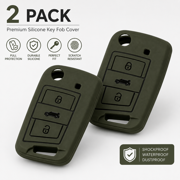 JVCV® Soft TPU Key Cover – Military Green Matte Finish – Compatible with Skoda Kushaq, Volkswagen Taigun, Tiguan, Virtus, Skoda Octavia, Kodiaq & Superb Folding Key
