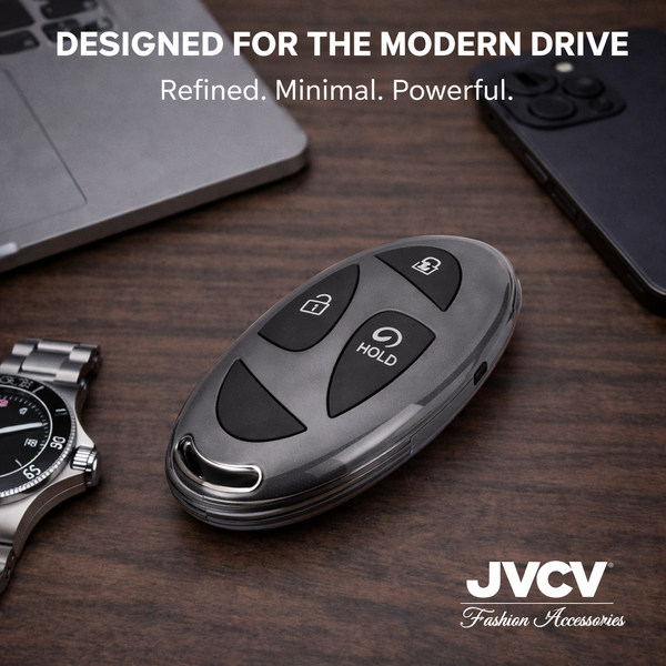 JVCV® Soft TPU Transparent Key Cover with Premium Metal Keychain – Transparent Black – Compatible with Hyundai Venue 2026 Smart Key