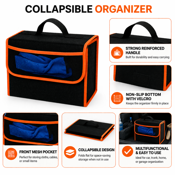 JVCV® Anti-Slip Car Trunk Boot Organizer (Small) – Foldable Storage Box for Cars, SUVs, Sedans & Trucks