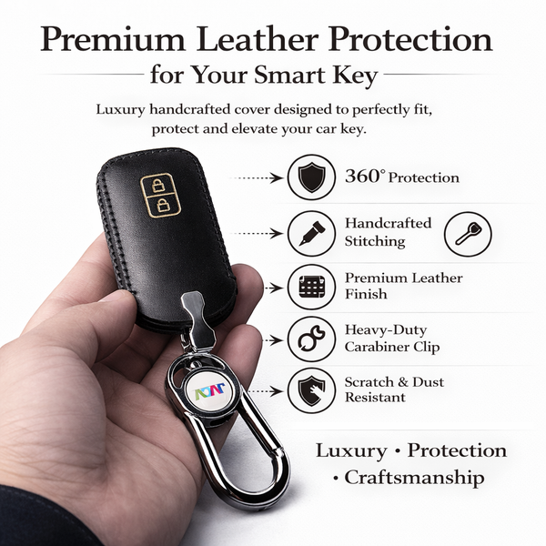 JVCV® Car Styling Soft Handmade Leather Key Cover Compatible with Suzuki Jimny, Fronx, Grand Vitara, BALENO, XL6, Swift, ERTIGA, DZIRE, Urban Cruiser, Glanza, Hyryder (2 Button Smart Key, Brown)
