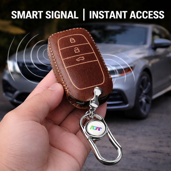 JVCV® Soft Handmade Leather Key Cover Compatible with Toyota 3‑Button Smart Key | Premium Leather & Matching Keychain | Elegant Scratch‑Resistant Protection