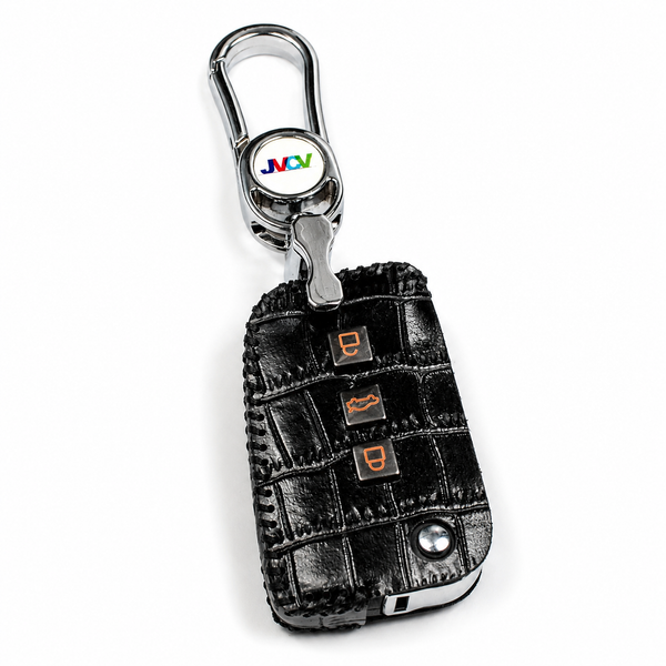 JVCV® Handmade Leather Crocodile Pattern Key Cover – Compatible with Skoda Kylaq, Slavia, Kushaq, Octavia, Kodiaq, Superb & VW Taigun, Tiguan, Virtus – Folding Key