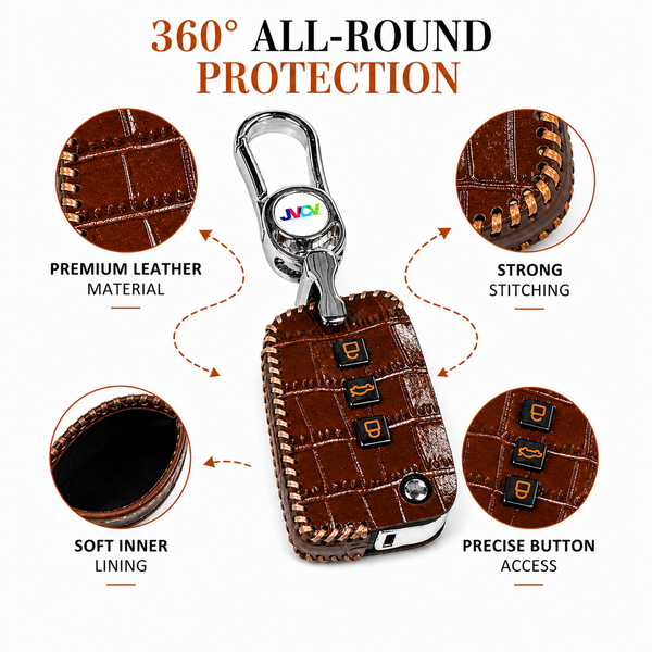 JVCV® Handmade Leather Crocodile Pattern Key Cover – Compatible with Skoda Kylaq, Slavia, Kushaq, Octavia, Kodiaq, Superb & VW Taigun, Tiguan, Virtus – Folding Key
