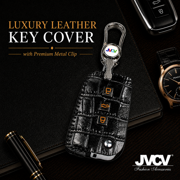 JVCV® Handmade Leather Crocodile Pattern Key Cover – Compatible with Skoda Kylaq, Slavia, Kushaq, Octavia, Kodiaq, Superb & VW Taigun, Tiguan, Virtus – Folding Key