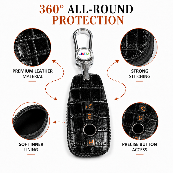JVCV® Handmade Leather Crocodile Pattern Key Cover – Compatible with Mercedes-Benz E-Class, S-Class, A-Class, C-Class & G-Class Smart Key