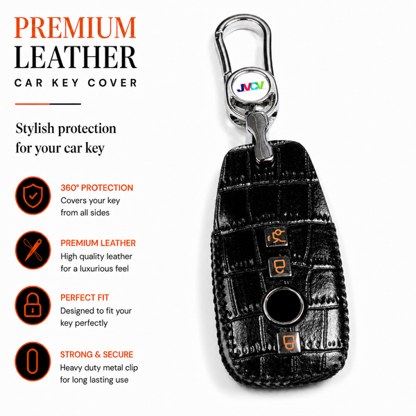 JVCV® Handmade Leather Crocodile Pattern Key Cover – Compatible with Mercedes-Benz E-Class, S-Class, A-Class, C-Class & G-Class Smart Key