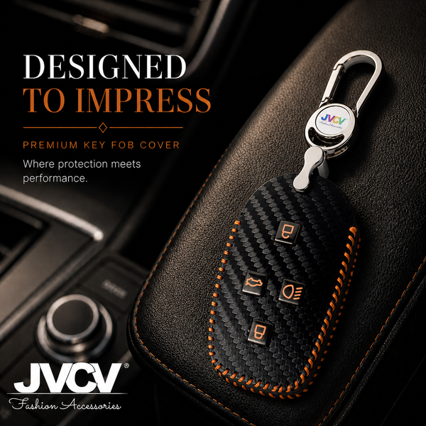 Carbon Fiber Leather Car Key Cover for Tata Nexon, Harrier, Safari, Punch, Altroz, Tiago smart keys– Premium PU Case with Keychain