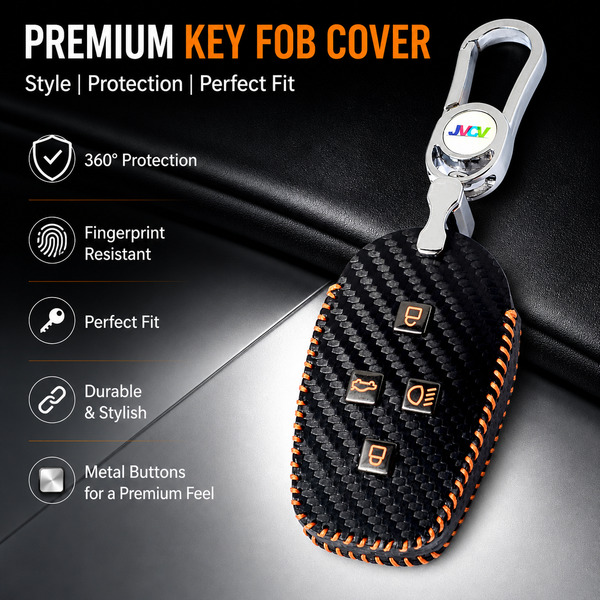 Carbon Fiber Leather Car Key Cover for Tata Nexon, Harrier, Safari, Punch, Altroz, Tiago smart keys– Premium PU Case with Keychain