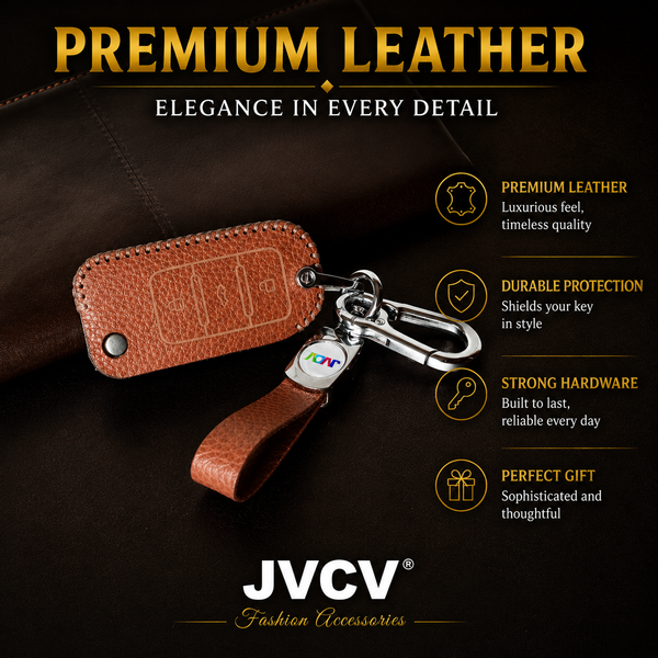 JVCV® Soft Handmade Lychee Pattern Leather Key Cover Compatible with Volkswagen Polo Vento Jetta Ameo Passat and Skoda Rapid Laura Superb Octavia Fabia Yeti Folding Key