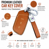 JVCV® Soft Handmade Lychee Pattern Leather Key Cover Compatible with MG Hector, Hector Plus and Windsor EV Smart Key