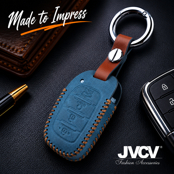 JVCV® Soft Handmade Leather Key Cover Compatible with New Hyundai Alcazar and Creta 4 Button Smart Key