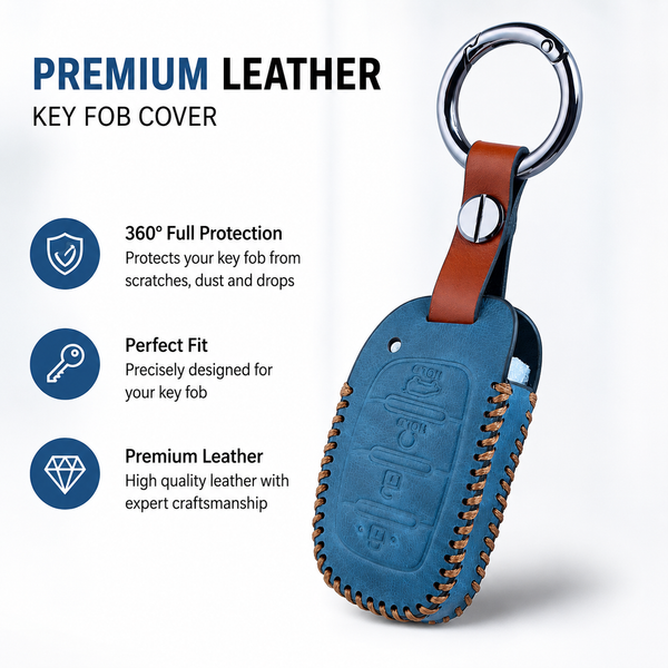 JVCV® Soft Handmade Leather Key Cover Compatible with New Hyundai Alcazar and Creta 4 Button Smart Key