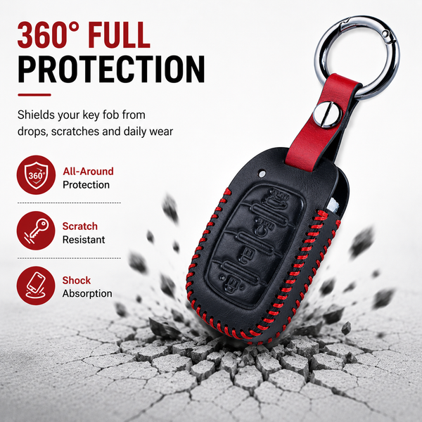 JVCV® Soft Handmade Leather Key Cover Compatible with New Hyundai Alcazar and Creta 4 Button Smart Key