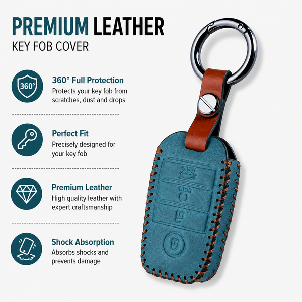 JVCV® Soft Handmade Leather Key Cover Compatible with Kia Sonet Seltos Carens 4 Button Smart Key
