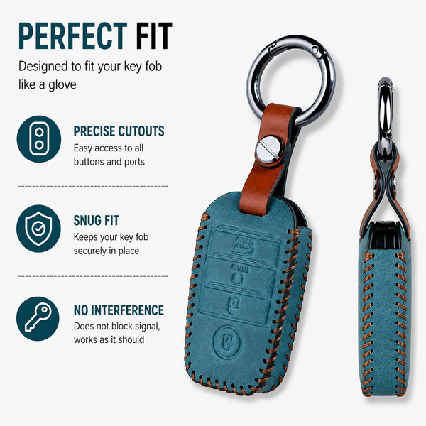 JVCV® Soft Handmade Leather Key Cover Compatible with Kia Sonet Seltos Carens 4 Button Smart Key