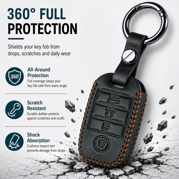 JVCV® Soft Handmade Leather Key Cover Compatible with Kia Sonet Seltos Carens 4 Button Smart Key