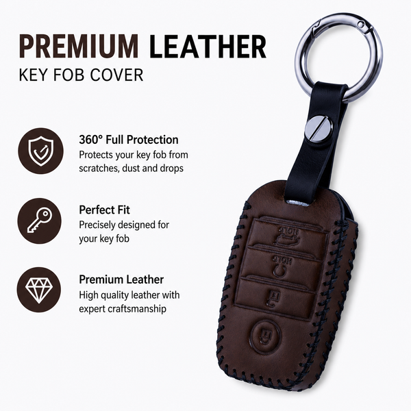 JVCV® Soft Handmade Leather Key Cover Compatible with Kia Sonet Seltos Carens 4 Button Smart Key