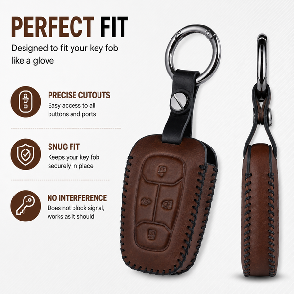 JVCV® Handmade Leather Key Cover – Premium Protective Case – Compatible with Tata Nexon, Harrier, Tiago EV, Altroz, Tigor, Safari, Nexon EV, Punch & Punch EV – 4 Button Smart Key
