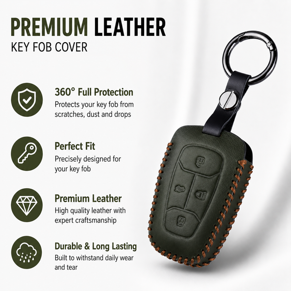 JVCV® Handmade Leather Key Cover – Premium Protective Case – Compatible with Tata Nexon, Harrier, Tiago EV, Altroz, Tigor, Safari, Nexon EV, Punch & Punch EV – 4 Button Smart Key