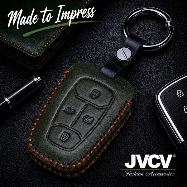 JVCV® Handmade Leather Key Cover – Premium Protective Case – Compatible with Tata Nexon, Harrier, Tiago EV, Altroz, Tigor, Safari, Nexon EV, Punch & Punch EV – 4 Button Smart Key