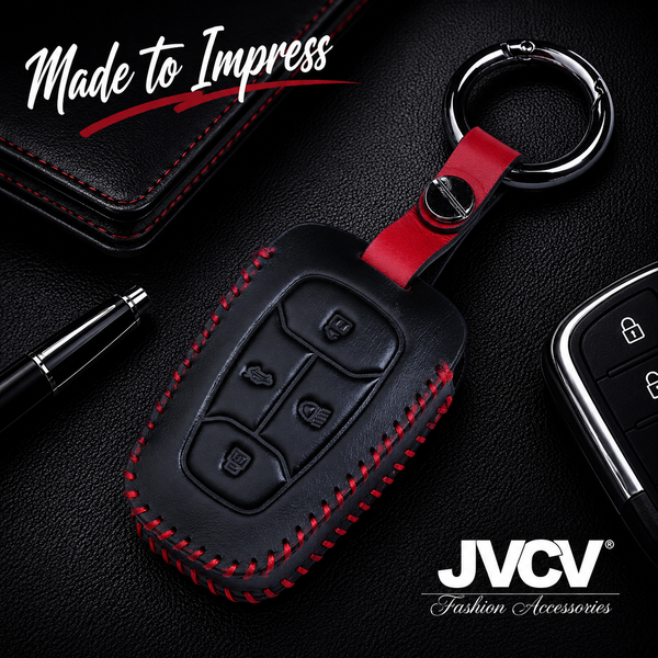 JVCV® Handmade Leather Key Cover – Premium Protective Case – Compatible with Tata Nexon, Harrier, Tiago EV, Altroz, Tigor, Safari, Nexon EV, Punch & Punch EV – 4 Button Smart Key