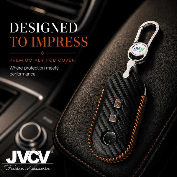 JVCV® Handmade Carbon-Fiber Pattern Leather Key Cover – Mercedes 3‑Button Smart Key (with Keychain)