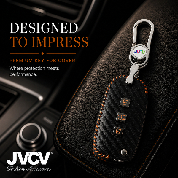 Carbon Fiber Leather Car Key Cover for Tata Tiago Tigor Punch Hexa Nexon Zest Bolt Safari Storme Flip Key - Premium PU case with Keychain