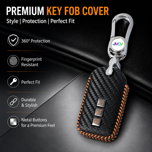 JVCV® Handmade Carbon-Fiber Pattern Leather Key Cover with keychain for Honda Cars - Includes Premium Keychain