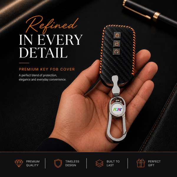 JVCV® Handmade Carbon-Fiber Pattern Leather Key Cover with keychain for Honda Cars - Includes Premium Keychain