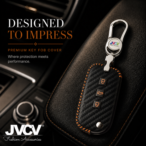 Carbon Fiber Leather Car Key Cover for Mahindra XUV 700, 3XO, Thar, Marazzo, Bolero, Scorpio, Scorpio N, XUV 300, XUV 400 EV, Thar Roxx - Premium PU Case with Keychain