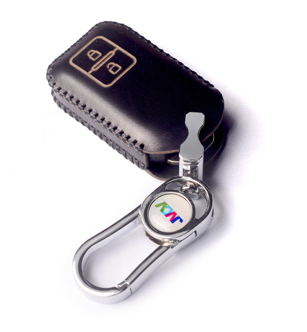 JVCV® Car Styling Soft Handmade Leather Key Cover Compatible with Suzuki Jimny, Fronx, Grand Vitara, BALENO, XL6, Swift, ERTIGA, DZIRE, Urban Cruiser, Glanza, Hyryder (2 Button Smart Key, Brown)