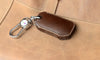 Car Styling Soft Handmade Leather Key Cover Compatible with Kia Seltos 2023 onwards Facelift HTX Carens X Line Sonet Facelift 4 Button Smart Key. (Brown)