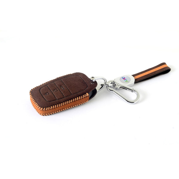 JVCV® Suede Leather Key Cover Compatible with Toyota Fortuner, Hilux, Innova Crysta, Fortuner Legender, Innova HyCross, Land Cruiser 2B/3B Smart Key