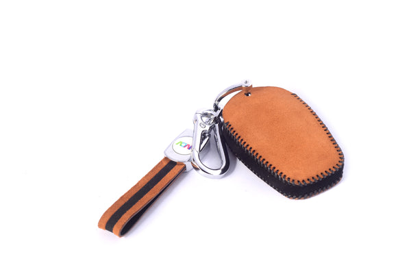 JVCV® Suede Leather Key Cover Compatible with Tata Nexon, Harrier, Tiago EV, Altroz, Tigor, Safari, Nexon EV, Punch, Punch EV 4 Button Smart Key