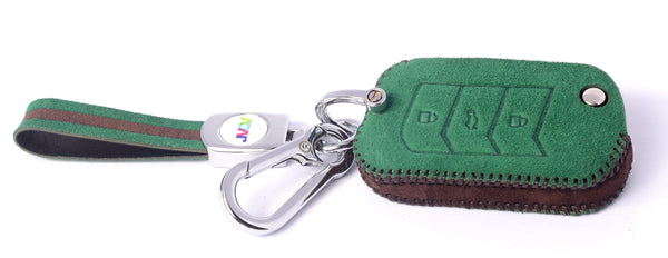 JVCV® Suede Leather Key Cover for Mahindra 3-Button Flip Keys – Compatible with XUV 700, Scorpio N, Thar, 3XO, XUV300, XUV400, Bolero & More