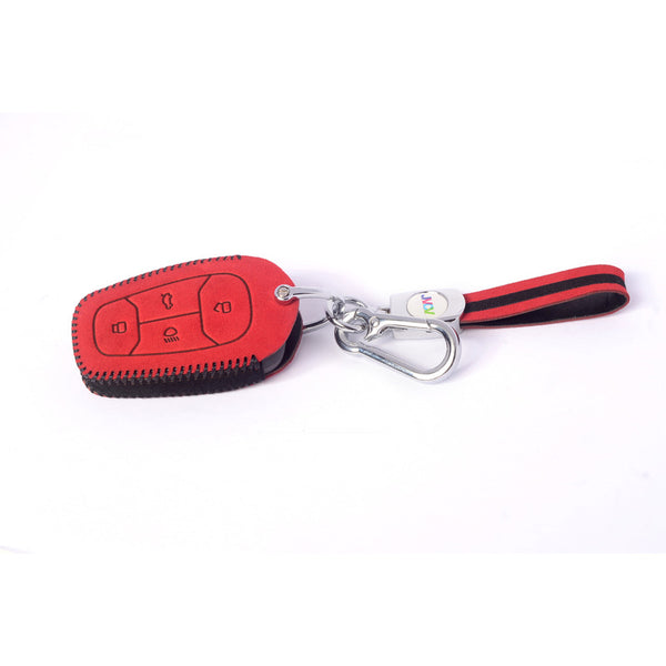 JVCV® Suede Leather Key Cover Compatible with Tata Nexon, Harrier, Tiago EV, Altroz, Tigor, Safari, Nexon EV, Punch, Punch EV 4 Button Smart Key