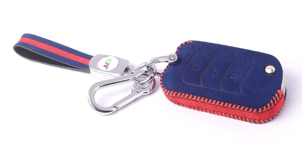 JVCV® Suede Leather Key Cover for Mahindra 3-Button Flip Keys – Compatible with XUV 700, Scorpio N, Thar, 3XO, XUV300, XUV400, Bolero & More