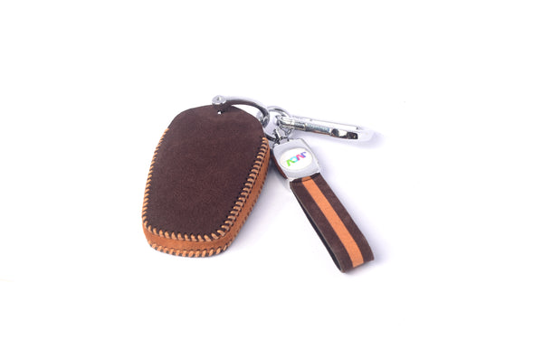 JVCV® Suede Leather Key Cover Compatible with Tata Nexon, Harrier, Tiago EV, Altroz, Tigor, Safari, Nexon EV, Punch, Punch EV 4 Button Smart Key