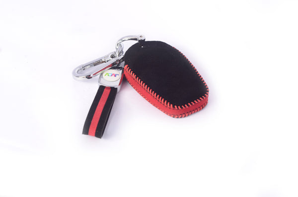 JVCV® Suede Leather Key Cover Compatible with Tata Nexon, Harrier, Tiago EV, Altroz, Tigor, Safari, Nexon EV, Punch, Punch EV 4 Button Smart Key