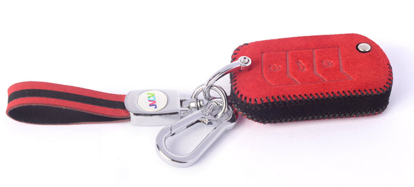 JVCV® Suede Leather Key Cover for Mahindra 3-Button Flip Keys – Compatible with XUV 700, Scorpio N, Thar, 3XO, XUV300, XUV400, Bolero & More