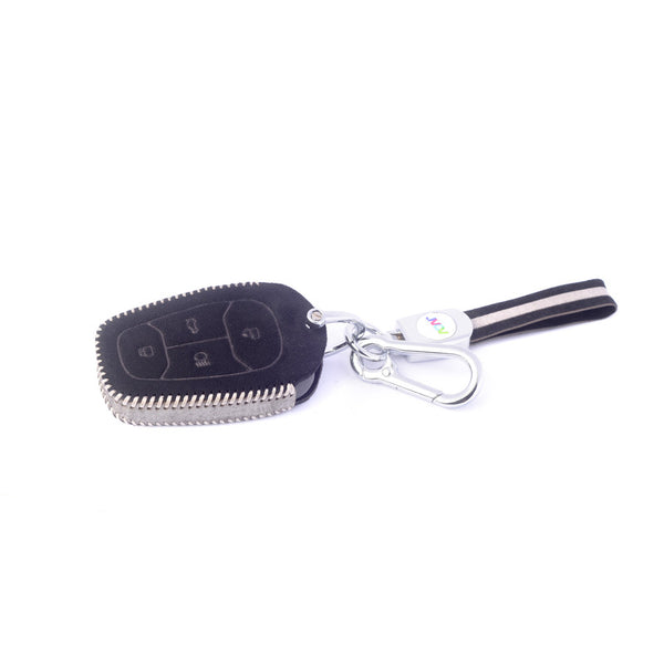 JVCV® Suede Leather Key Cover Compatible with Tata Nexon, Harrier, Tiago EV, Altroz, Tigor, Safari, Nexon EV, Punch, Punch EV 4 Button Smart Key