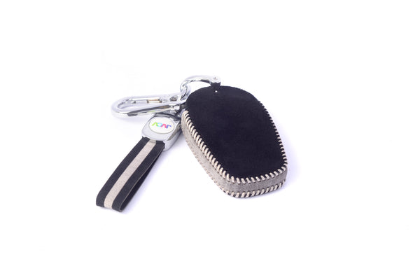 JVCV® Suede Leather Key Cover Compatible with Tata Nexon, Harrier, Tiago EV, Altroz, Tigor, Safari, Nexon EV, Punch, Punch EV 4 Button Smart Key