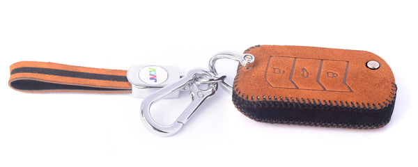 JVCV® Suede Leather Key Cover for Mahindra 3-Button Flip Keys – Compatible with XUV 700, Scorpio N, Thar, 3XO, XUV300, XUV400, Bolero & More