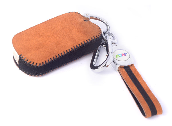 JVCV® Suede Leather Key Cover for Mahindra 3-Button Flip Keys – Compatible with XUV 700, Scorpio N, Thar, 3XO, XUV300, XUV400, Bolero & More