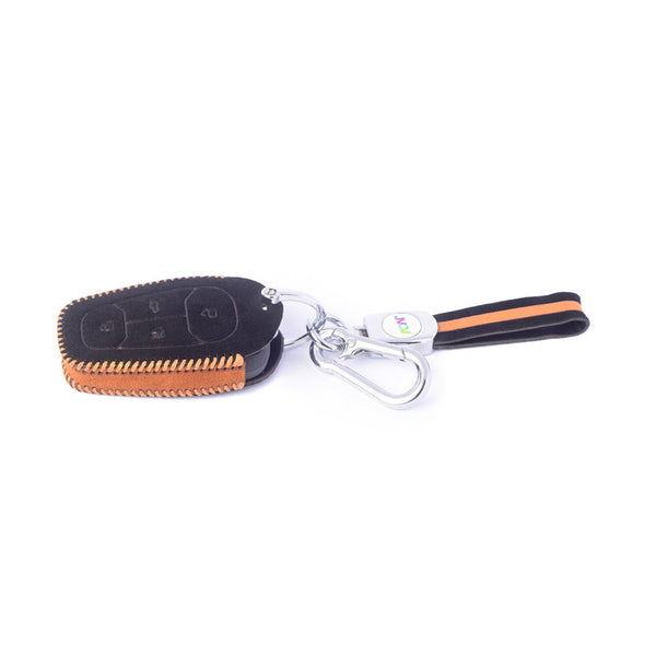 JVCV® Suede Leather Key Cover Compatible with Tata Nexon, Harrier, Tiago EV, Altroz, Tigor, Safari, Nexon EV, Punch, Punch EV 4 Button Smart Key